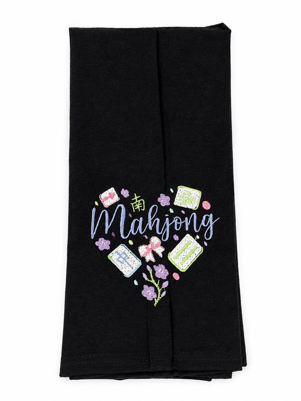 Mahjong Heart Kichen Towel Black Embroidered 100% cotton